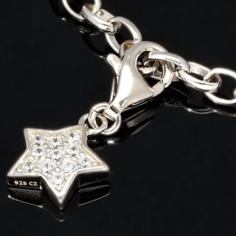 Verspieltes rhodiniertes Silberarmband mit abnehmbarem Sterneinhänger und 11 funkelnden Zirkonia (Diamantimitationen ca. 0,11 ct) im Brillantschliff - ca. 19cm - 925 Sterling Silber