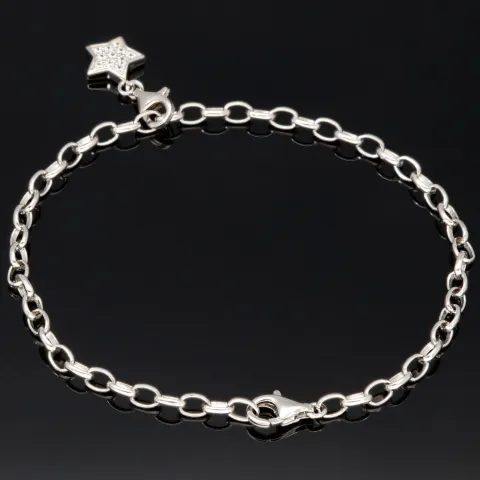 Verspieltes rhodiniertes Silberarmband mit abnehmbarem Sterneinhänger und 11 funkelnden Zirkonia (Diamantimitationen ca. 0,11 ct) im Brillantschliff - ca. 19cm - 925 Sterling Silber