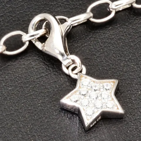 Verspieltes rhodiniertes Silberarmband mit abnehmbarem Sterneinhänger und 11 funkelnden Zirkonia (Diamantimitationen ca. 0,11 ct) im Brillantschliff - ca. 19cm - 925 Sterling Silber