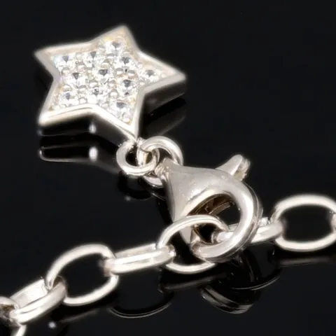 Verspieltes rhodiniertes Silberarmband mit abnehmbarem Sterneinhänger und 11 funkelnden Zirkonia (Diamantimitationen ca. 0,11 ct) im Brillantschliff - ca. 19cm - 925 Sterling Silber