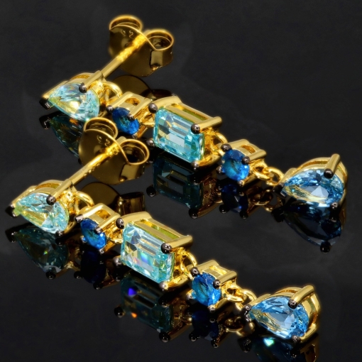 Edle Ohrhänger - Silberohrringe aus 925 Sterling Silber mit funkelnden Zirkoniasteinen (Diamantimitationen ) ca. 3,12ct Schliffmix, multicolor - edel vergoldet