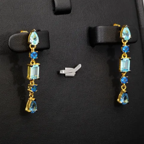 Edle Ohrhänger - Silberohrringe aus 925 Sterling Silber mit funkelnden Zirkoniasteinen (Diamantimitationen ) ca. 3,12ct Schliffmix, multicolor - edel vergoldet
