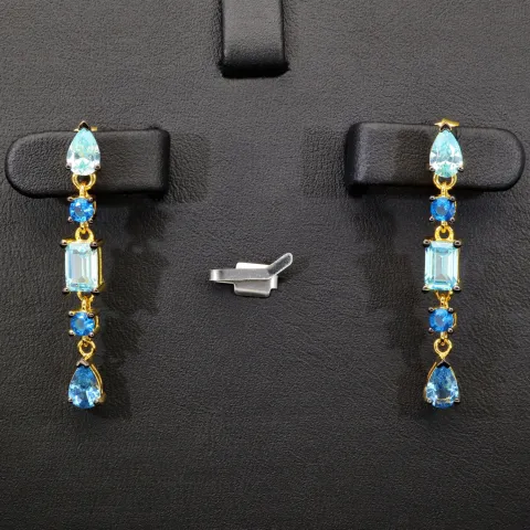 Edle Ohrhänger - Silberohrringe aus 925 Sterling Silber mit funkelnden Zirkoniasteinen (Diamantimitationen ) ca. 3,12ct Schliffmix, multicolor - edel vergoldet