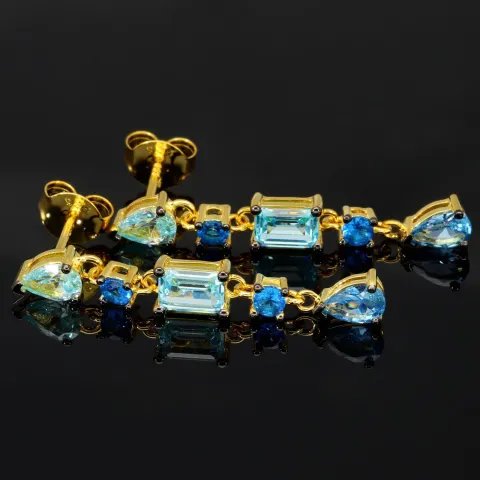 Edle Ohrhänger - Silberohrringe aus 925 Sterling Silber mit funkelnden Zirkoniasteinen (Diamantimitationen ) ca. 3,12ct Schliffmix, multicolor - edel vergoldet