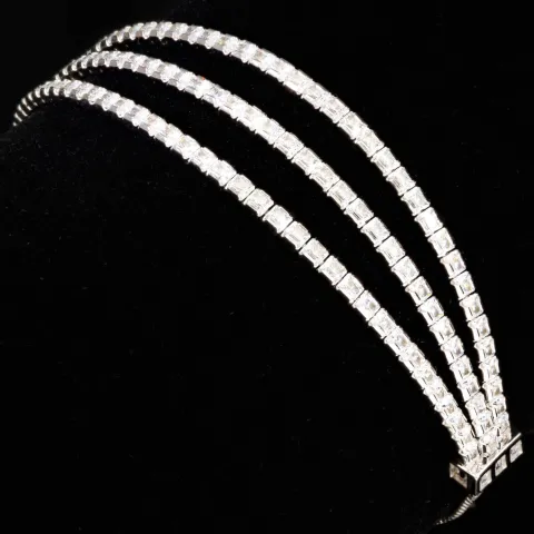 Dreireihiges Zirkonia-Armband / Zugarmband (Diamantimitationen, Brillantschliff) aus 925er Sterling Silber – filigran, funkelnd & längenverstellbar (ca. 16–21 cm) - mit ca. 140 fein eingearbeiteten Zirkoniasteinen (Diamantimitationen, Brillantschliff)