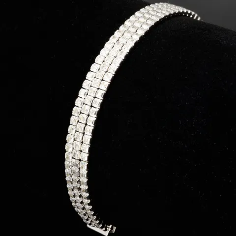 Dreireihiges Zirkonia-Armband / Zugarmband (Diamantimitationen, Brillantschliff) aus 925er Sterling Silber – filigran, funkelnd & längenverstellbar (ca. 16–21 cm) - mit ca. 140 fein eingearbeiteten Zirkoniasteinen (Diamantimitationen, Brillantschliff)