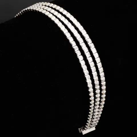 Dreireihiges Zirkonia-Armband / Zugarmband (Diamantimitationen, Brillantschliff) aus 925er Sterling Silber – filigran, funkelnd & längenverstellbar (ca. 16–21 cm) - mit ca. 140 fein eingearbeiteten Zirkoniasteinen (Diamantimitationen, Brillantschliff)
