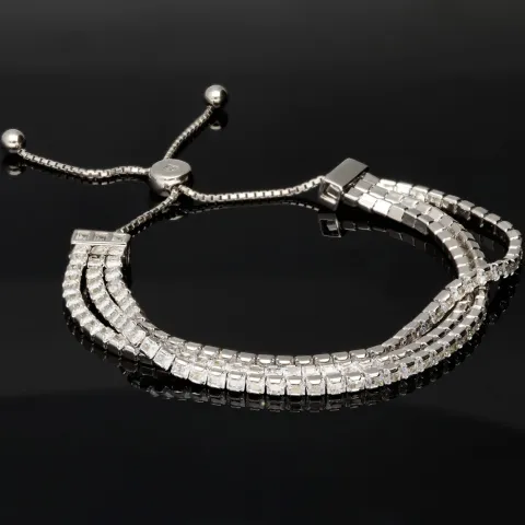 Dreireihiges Zirkonia-Armband / Zugarmband (Diamantimitationen, Brillantschliff) aus 925er Sterling Silber – filigran, funkelnd & längenverstellbar (ca. 16–21 cm) - mit ca. 140 fein eingearbeiteten Zirkoniasteinen (Diamantimitationen, Brillantschliff)