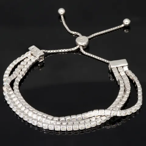 Dreireihiges Zirkonia-Armband / Zugarmband (Diamantimitationen, Brillantschliff) aus 925er Sterling Silber – filigran, funkelnd & längenverstellbar (ca. 16–21 cm) - mit ca. 140 fein eingearbeiteten Zirkoniasteinen (Diamantimitationen, Brillantschliff)