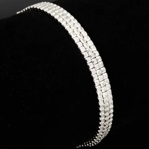 Dreireihiges Zirkonia-Armband / Zugarmband (Diamantimitationen, Brillantschliff) aus 925er Sterling Silber – filigran, funkelnd & längenverstellbar (ca. 16–21 cm) - mit ca. 140 fein eingearbeiteten Zirkoniasteinen (Diamantimitationen, Brillantschliff)