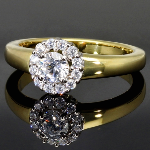 Funkelnder Silberring für Damen – 925er Silber, edel vergoldet, mit Zirkonia im Brillantschliff (Diamantimitation, 0,47 ct) - Ringgröße ca. 54