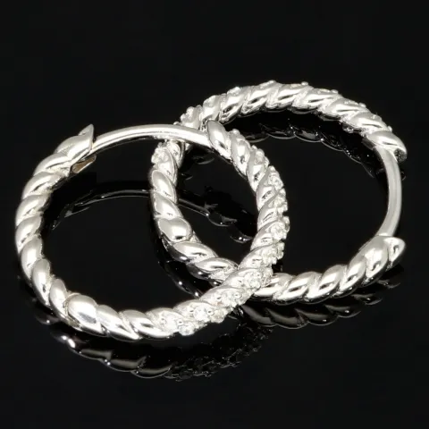 Mini Creolen / Ohrringe aus 925 Sterling Silber, rhodiniert und poliert veredelt mit leuchtenden Zirkonia-Steinen (Diamantimitationen) im Brillantschliff