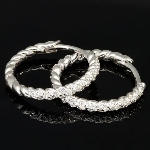 Mini Creolen / Ohrringe aus 925 Sterling Silber, rhodiniert und poliert veredelt mit leuchtenden Zirkonia-Steinen (Diamantimitationen) im Brillantschliff