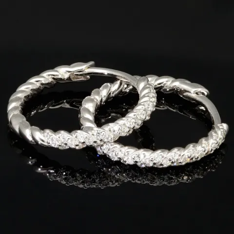 Mini Creolen / Ohrringe aus 925 Sterling Silber, rhodiniert und poliert veredelt mit leuchtenden Zirkonia-Steinen (Diamantimitationen) im Brillantschliff