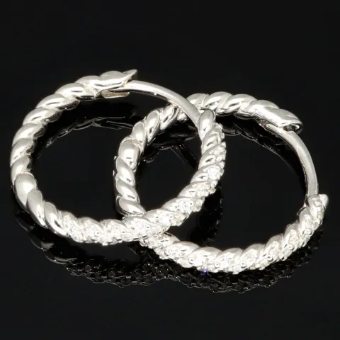 Mini Creolen / Ohrringe aus 925 Sterling Silber, rhodiniert und poliert veredelt mit leuchtenden Zirkonia-Steinen (Diamantimitationen) im Brillantschliff