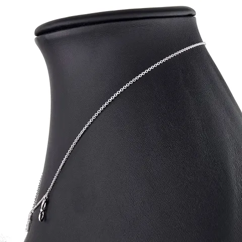 Stilvolle Halskette aus rhodiniertem 925er Silber mit eingearbeiteten Charms (Kreuz, Schleife und Anker) mit Zirkoniasteinen besetzt (Diamantimitationen), ca. 42-45 länge verstellbar