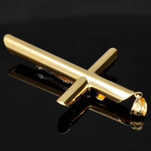 Größerer Kreuzanhänger „Jesus Christus“ Kreuz aus 585er (14 Karat) Bicolor-Gold
