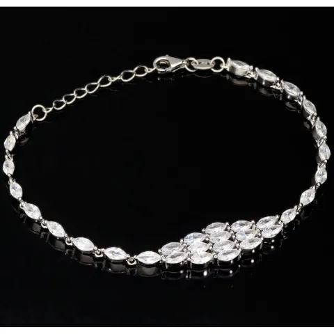 Funkelndes Armband aus 925 Sterling Silber, rhodiniert – mit leuchtenden Zirkonia im Marquiseschliff (Navette-Schliff) besetzt - Länge anpassbar ca: 16,5-19 cm