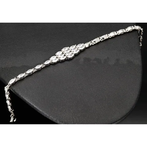 Funkelndes Armband aus 925 Sterling Silber, rhodiniert – mit leuchtenden Zirkonia im Marquiseschliff (Navette-Schliff) besetzt - Länge anpassbar ca: 16,5-19 cm