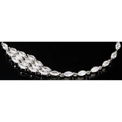 Funkelndes Armband aus 925 Sterling Silber, rhodiniert – mit leuchtenden Zirkonia im Marquiseschliff (Navette-Schliff) besetzt - Länge anpassbar ca: 16,5-19 cm