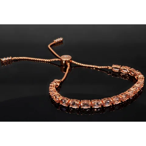 Rosévergoldetes Armband für Damen aus 925er Silber mit Zirkonia im Ovalschliff - Armband längenverstellbar in ca. 16-24 cm