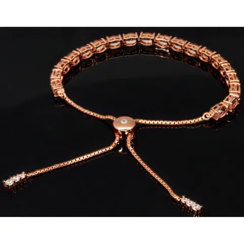 Rosévergoldetes Armband für Damen aus 925er Silber mit Zirkonia im Ovalschliff - Armband längenverstellbar in ca. 16-24 cm