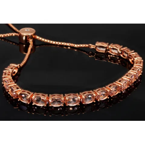 Rosévergoldetes Armband für Damen aus 925er Silber mit Zirkonia im Ovalschliff - Armband längenverstellbar in ca. 16-24 cm