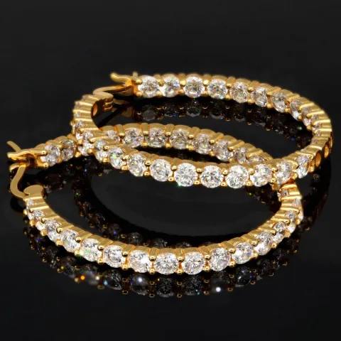 Vergoldete Creolen / Ohrringe aus 925 Sterling Silber mit 58 Zirkonia im Brillantschliff (Diamantimitationen)