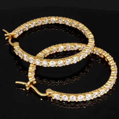 Vergoldete Creolen / Ohrringe aus 925 Sterling Silber mit 58 Zirkonia im Brillantschliff (Diamantimitationen)