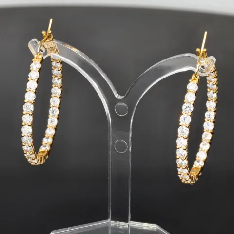 Vergoldete Creolen / Ohrringe aus 925 Sterling Silber mit 58 Zirkonia im Brillantschliff (Diamantimitationen)