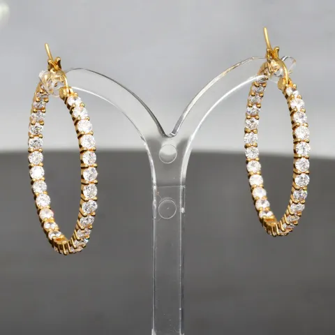 Vergoldete Creolen / Ohrringe aus 925 Sterling Silber mit 58 Zirkonia im Brillantschliff (Diamantimitationen)