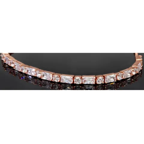 Exquisites 925er Silberarmband, rosévergoldet für Damen mit Zirkoniabesatz im Baguette- und Diamantschliff – Armband längenverstellbar von ca. 16-24 cm