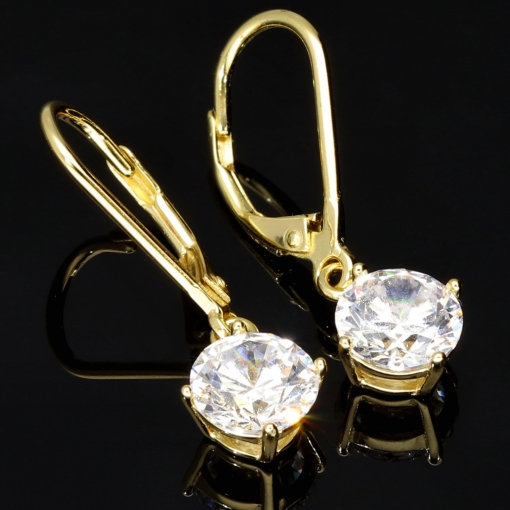 Hochwertig produzierte Ohrringe aus glänzendem 925er Sterling Silber, vergoldet und besetzt mit leuchtenden Zirkonia-Steinen im Brillantschliff (Diamantimitationen)