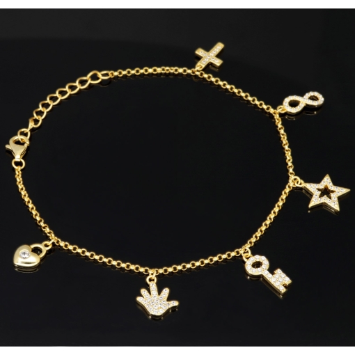 Edles Silberarmband - zeitloses Bettelarmband aus vergoldetem 925 Sterling Silber - Länge verrstellbar ca. 17- 20 cm