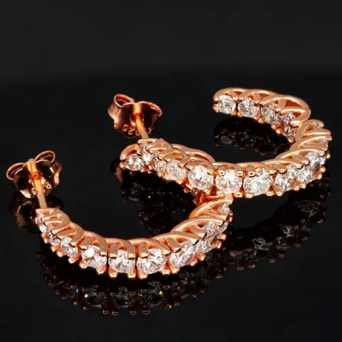 Glänzende Creolen / Ohrringe aus vergoldetem 925er Sterling Silber in außergewöhnlichem Design mit Zirkonia im Brillantschliff (Diamant-Imitationen)