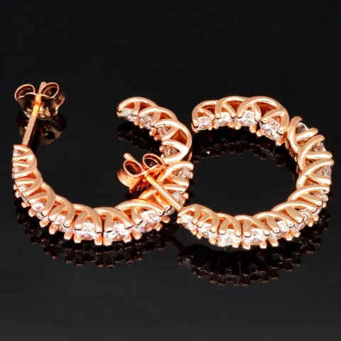 Glänzende Creolen / Ohrringe aus vergoldetem 925er Sterling Silber in außergewöhnlichem Design mit Zirkonia im Brillantschliff (Diamant-Imitationen)