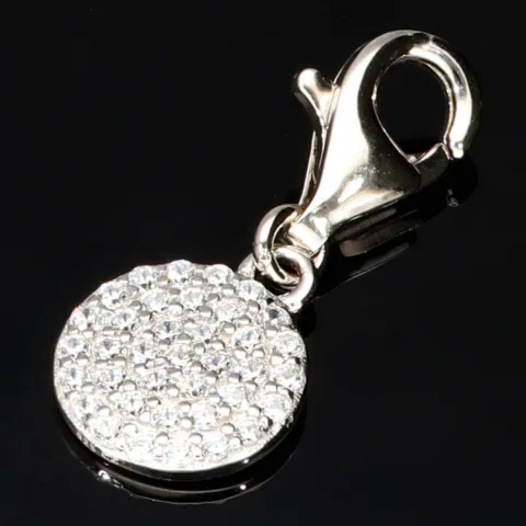 Funkelnder Charm-Anhänger aus 925er Sterling Silber mit Karabiner – rhodiniert, poliert & mit Zirkonia veredelt (Diamantimitation, Brillantschliff) - z.b. für Armbänder als Bag-Charm am Reißverschluss einer Tasche
