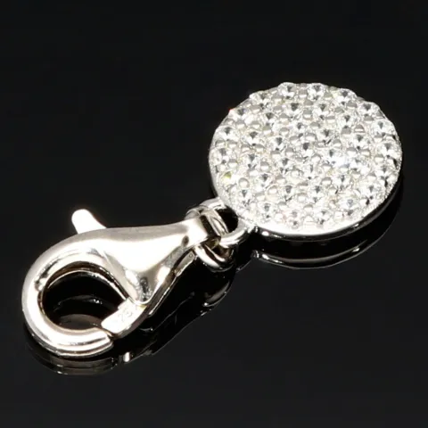 Funkelnder Charm-Anhänger aus 925er Sterling Silber mit Karabiner – rhodiniert, poliert & mit Zirkonia veredelt (Diamantimitation, Brillantschliff) - z.b. für Armbänder als Bag-Charm am Reißverschluss einer Tasche