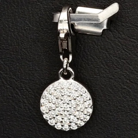 Funkelnder Charm-Anhänger aus 925er Sterling Silber mit Karabiner – rhodiniert, poliert & mit Zirkonia veredelt (Diamantimitation, Brillantschliff) - z.b. für Armbänder als Bag-Charm am Reißverschluss einer Tasche