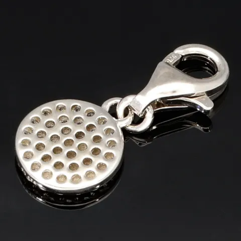 Funkelnder Charm-Anhänger aus 925er Sterling Silber mit Karabiner – rhodiniert, poliert & mit Zirkonia veredelt (Diamantimitation, Brillantschliff) - z.b. für Armbänder als Bag-Charm am Reißverschluss einer Tasche