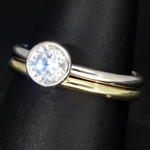 2-teiliges Ringset mit Zirkonia (Diamantimitat ca. 1ct ) im Brillantschliff – Sterling Silber 925, bicolor (1x rhodiniert & 1x vergoldet) RG ca. 63