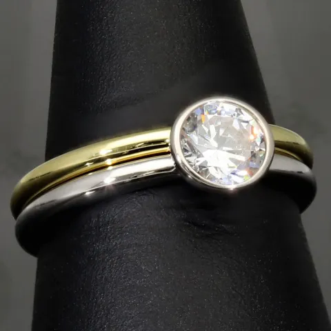 2-teiliges Ringset mit Zirkonia (Diamantimitat ca. 1ct ) im Brillantschliff – Sterling Silber 925, bicolor (1x rhodiniert & 1x vergoldet) RG ca. 63