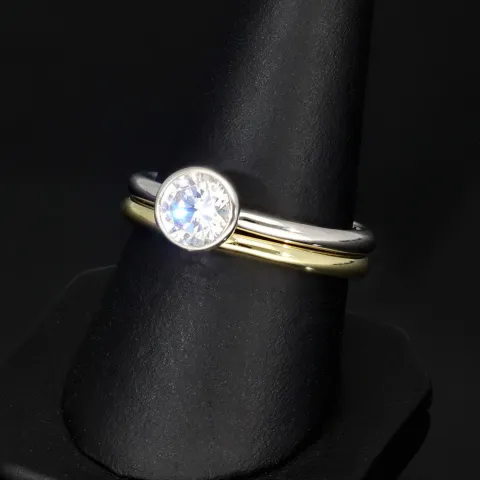 2-teiliges Ringset mit Zirkonia (Diamantimitat ca. 1ct ) im Brillantschliff – Sterling Silber 925, bicolor (1x rhodiniert & 1x vergoldet) RG ca. 63