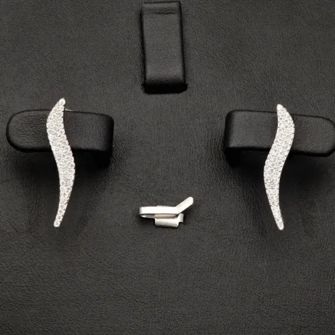 Edle Silberohrringe - Ohrhänger aus 925 Sterling Silber, rhodiniert und poliert, mit funkelnden Zirkoniasteinen (Diamantimitationen )