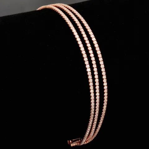 Dreireihiges Zirkonia-Armband / Zugarmband aus rosévergoldetem 925er Sterlingsilber – filigran, funkelnd & längenverstellbar (ca. 16–22 cm) - mit ca. 280 fein eingearbeiteten Zirkoniasteinen (Diamantimitationen, Brillantschliff)