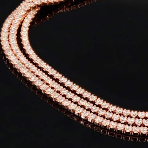 Dreireihiges Zirkonia-Armband / Zugarmband aus rosévergoldetem 925er Sterlingsilber – filigran, funkelnd & längenverstellbar (ca. 16–22 cm) - mit ca. 280 fein eingearbeiteten Zirkoniasteinen (Diamantimitationen, Brillantschliff)