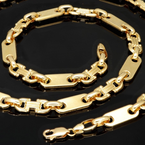 Stilvoller Mix aus Plattenkette / Plättchenkette und Steigbügelkette aus edlem 585er (14 Karat) Gelbgold (ca. 66cm, 8mm)