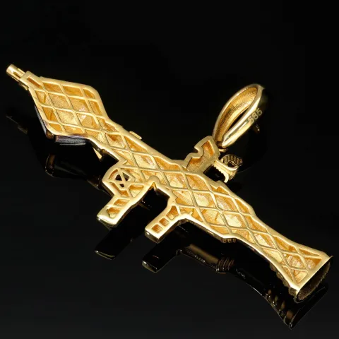 Glänzender Raketenwerfer, Panzerfaust, Bazooka-Anhänger aus hochwertigem Bicolor 585 / 14K Gold (Gelbgold und Weißgold)