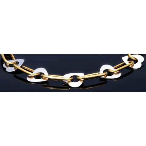 Herz - Armband aus glänzendem 14K / 585 Bicolor Gold (Gelbgold und Weißgold) für Damen (ca. 23cm)