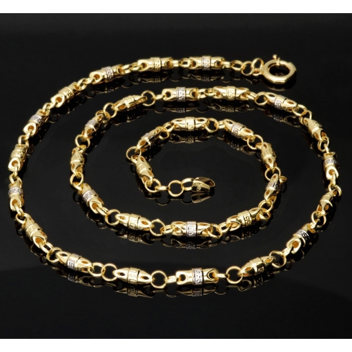 Trendige Bicolor Goldkette / Halskette aus 14K / 585 Gold (Gelbgold und Weißgold) in filigranem Greco-Design (ca. 60cm Länge und 4,5mm Breite